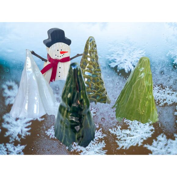 4 Decorative Christmas Trees each a Different Shade of Green/One White - Picture 4 of 9